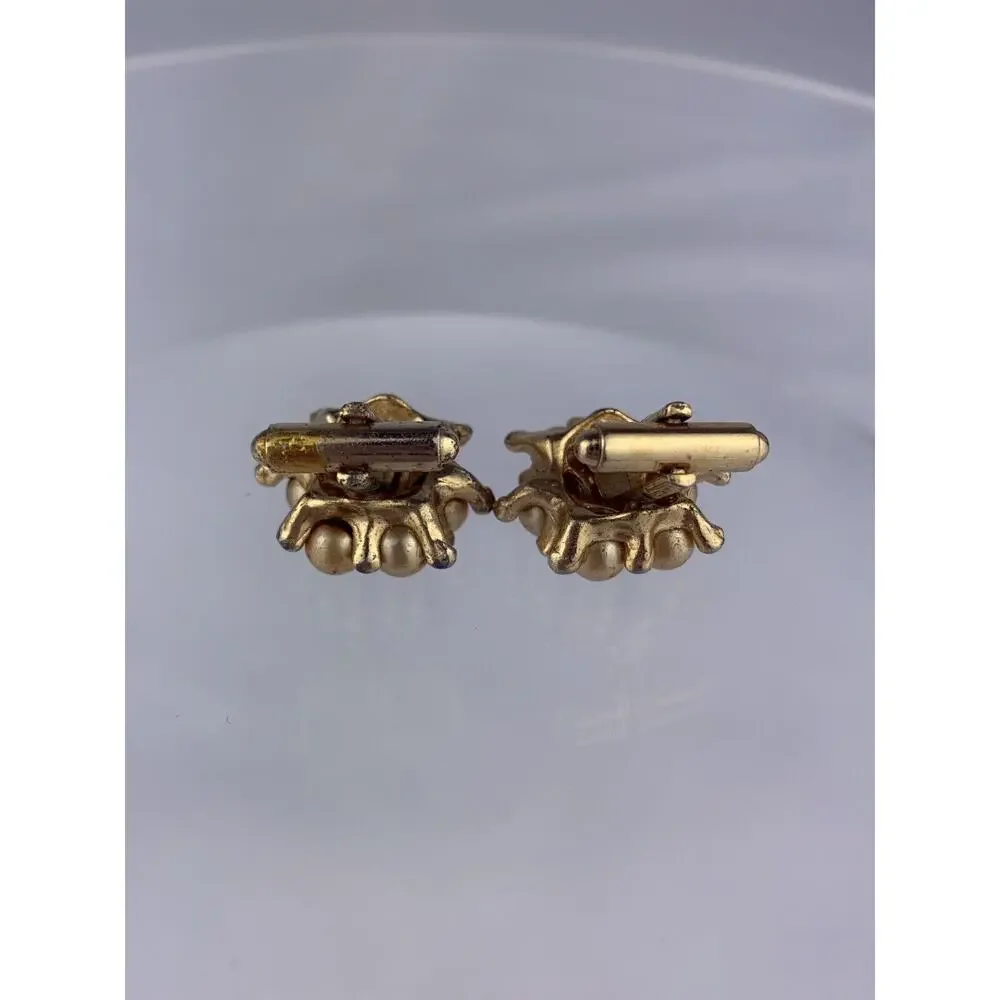 Ivory Faux Pearl Cluster Gold Tone Cufflinks Statement Formal Vintage
